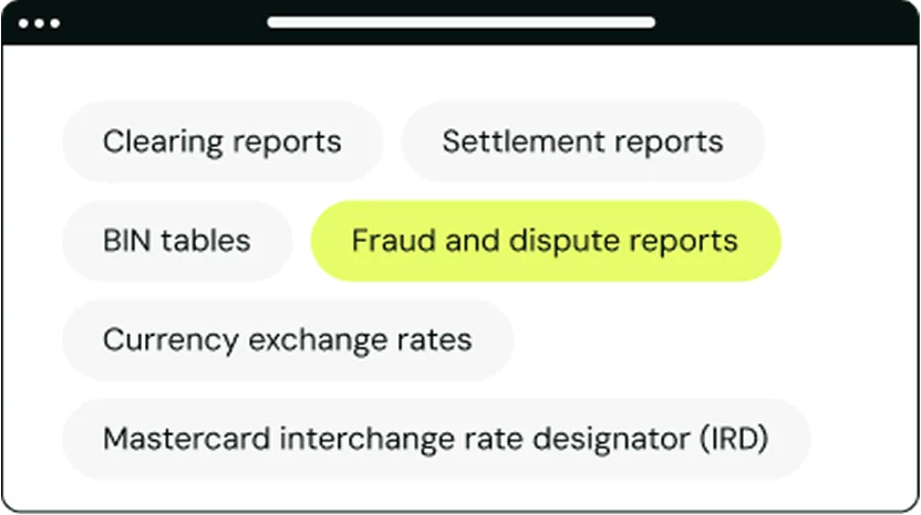 Receive automated reports from Visa/Mastercard